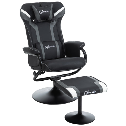 Video Game Chair and Footrest Set with Lumbar Support Headrest Grey