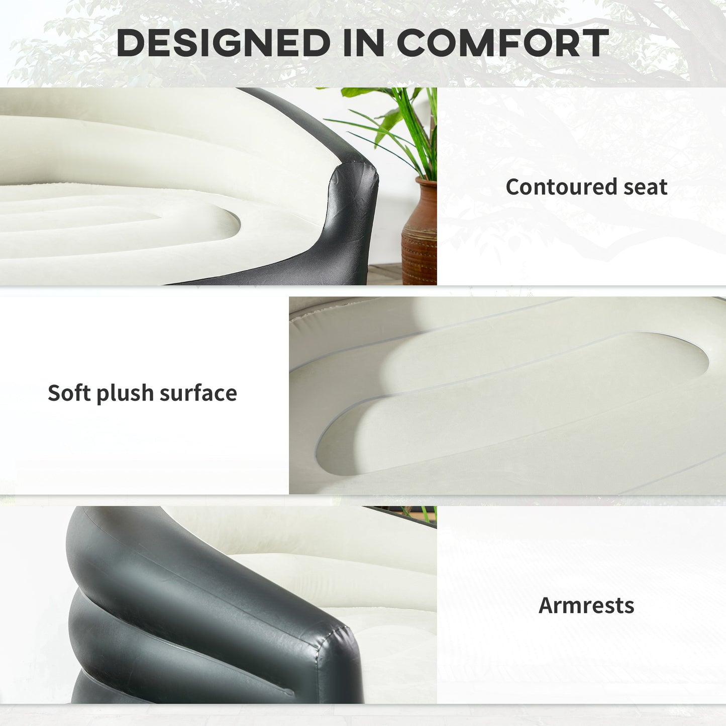 Inflatable Chair with Soft Plush Fabric for Movie Watching, Grey