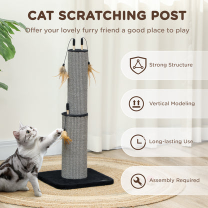 78cm Tall Cat Scratching Post with 3 Toy Feathers, Black