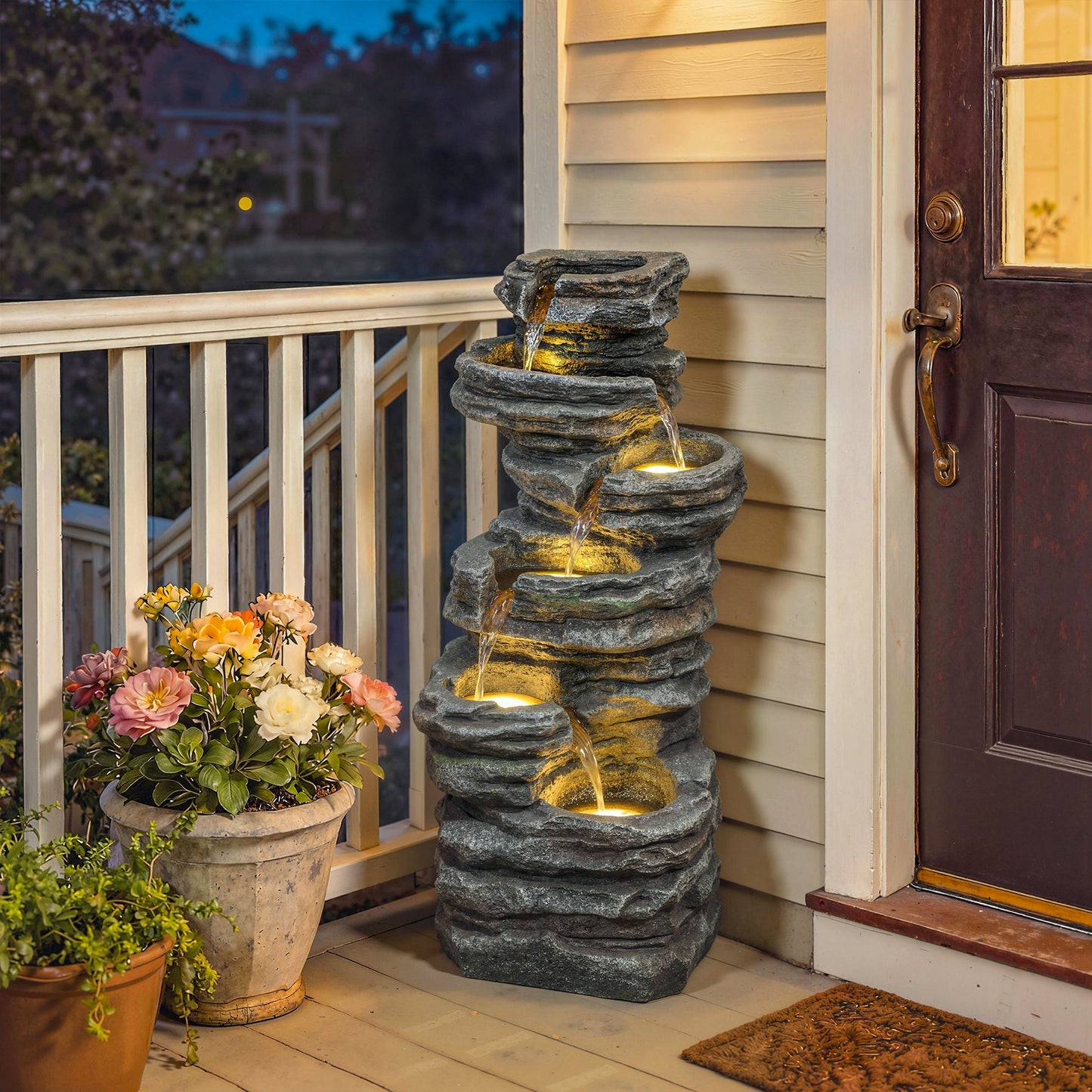Outdoor Fountain, Resin Freestanding Garden Fountain, Grey