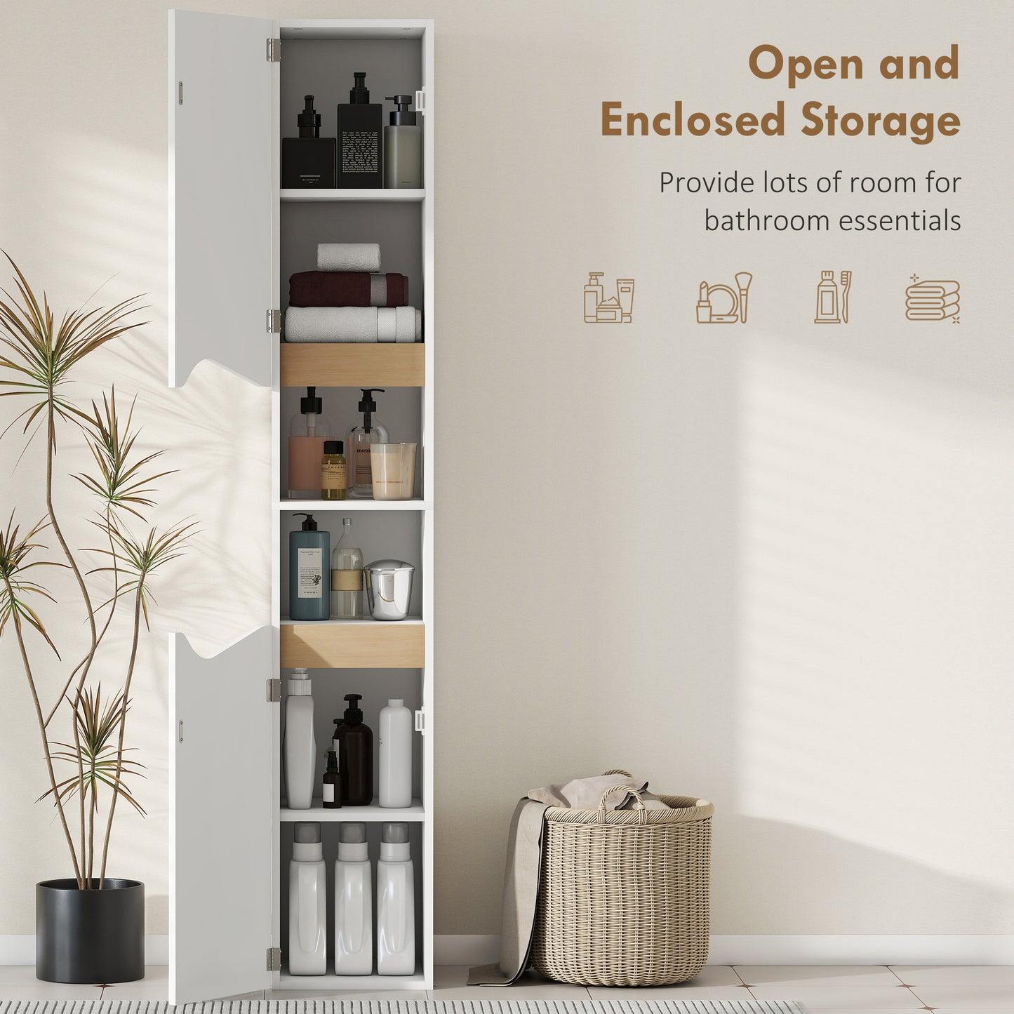 Slim Bathroom Storage Cabinet, Tall Bathroom Cabinet with 2 Doors
