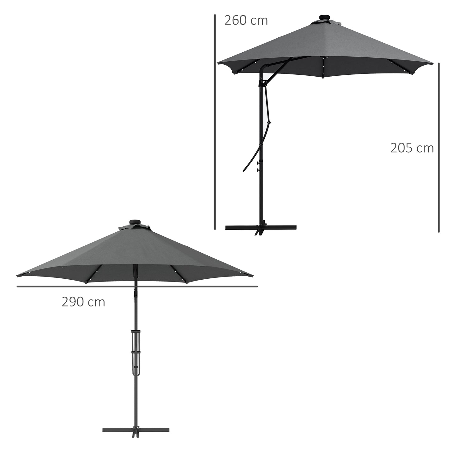 3(m) Cantilever Garden Parasol Umbrella W/ Solar LED, Dark Grey