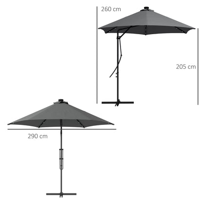 3(m) Cantilever Garden Parasol Umbrella W/ Solar LED, Dark Grey