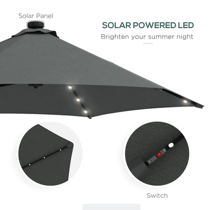 3(m) Cantilever Garden Parasol Umbrella W/ Solar LED, Dark Grey