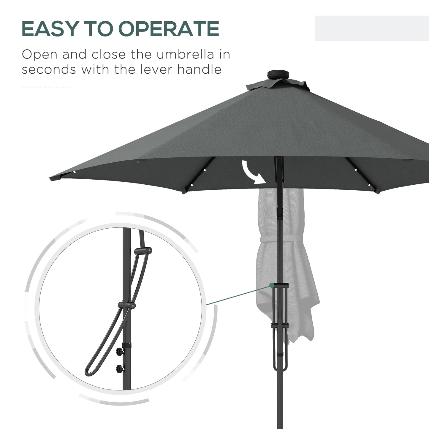 3(m) Cantilever Garden Parasol Umbrella W/ Solar LED, Dark Grey