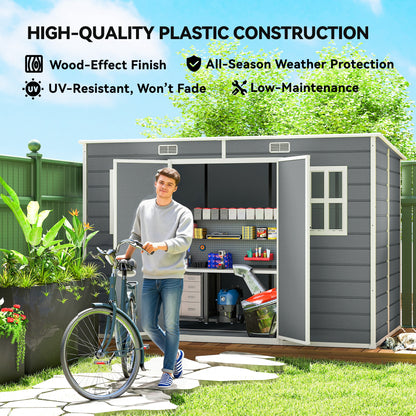 10 x 6 ft Plastic Garden Shed with Floor, Lockable Doors, Grey