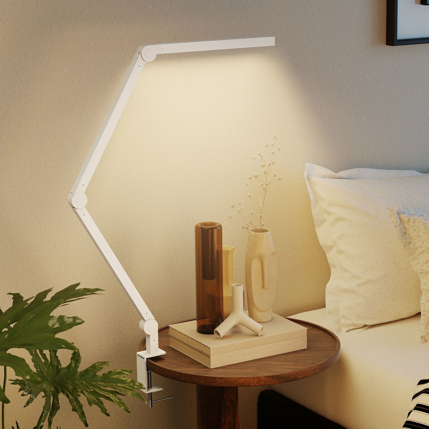 Desk Lamp with Adjustable Swing Arm, Dimmable LED Desk Light, White