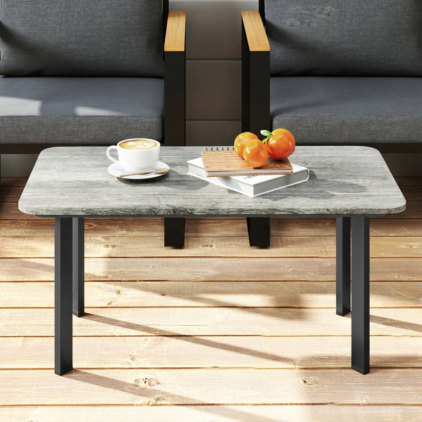 Outdoor Coffee Table, Garden Table with Slatted WPC Top, Grey