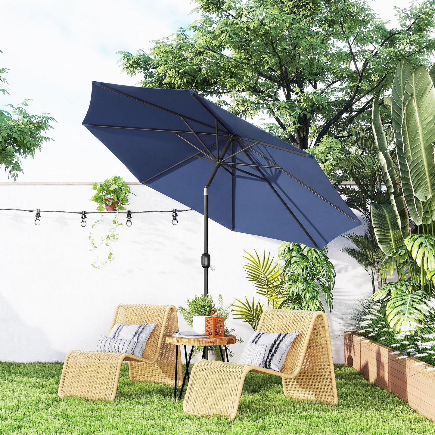 3(m) Garden Umbrella Outdoor Sunshade Canopy w/ Tilt & Crank Navy