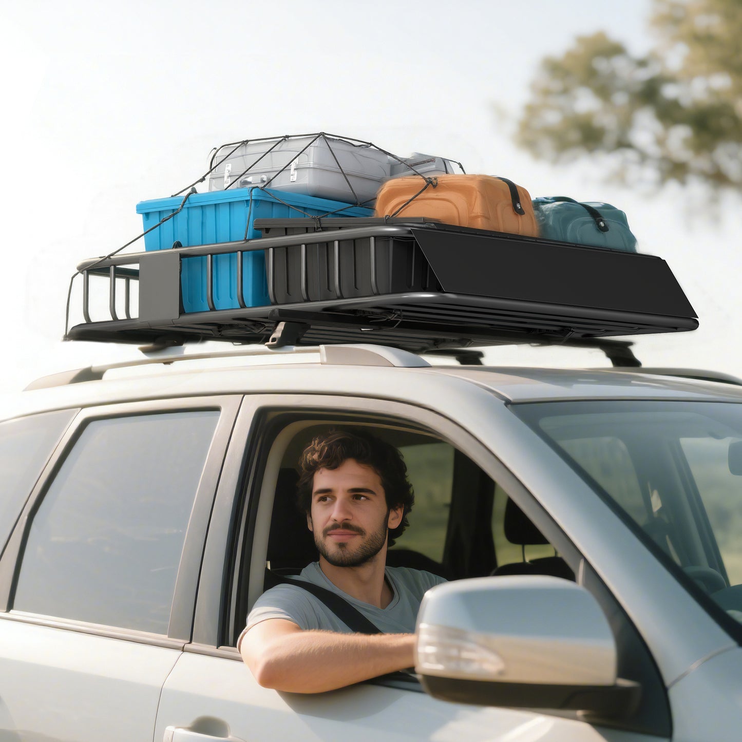90.7 kg Universal Roof Rack Basket, Steel Car Rooftop Luggage Holder