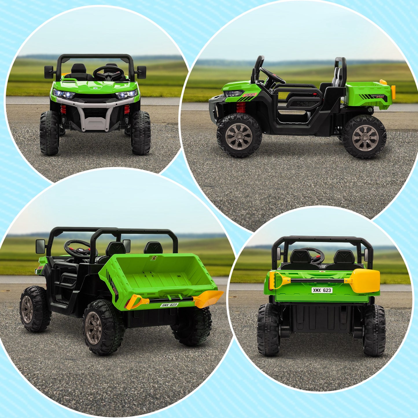 12V 2 Seater Kids Electric Ride-On Car w/ Electric Bucket - Green