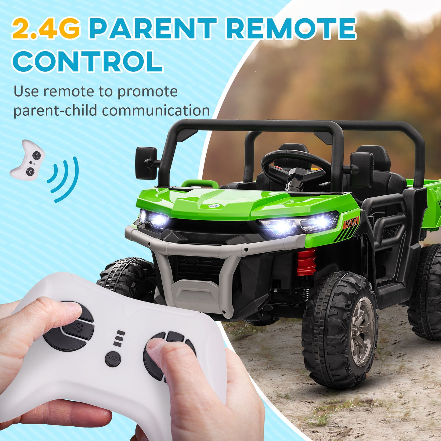 12V 2 Seater Kids Electric Ride-On Car w/ Electric Bucket - Green