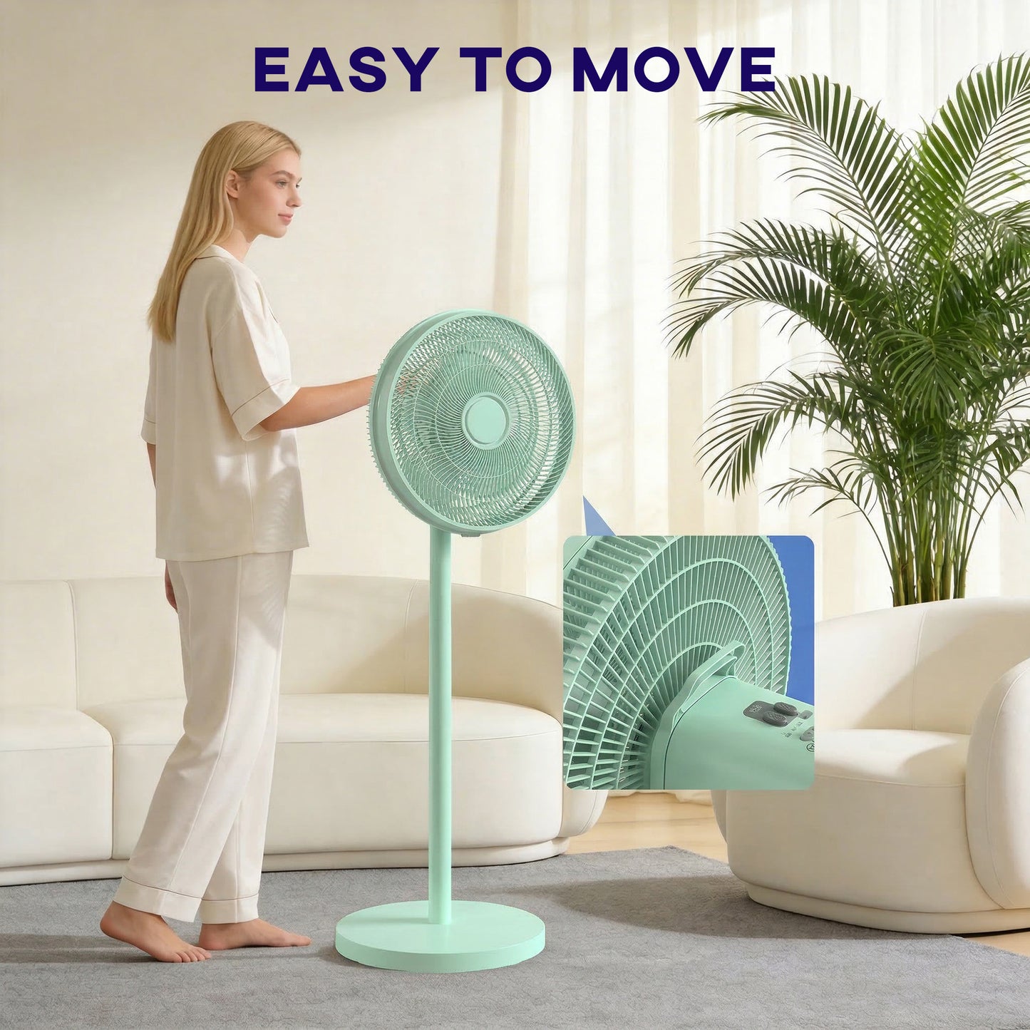 40 cm Standing Pedestal Fan, Quiet Electric Cooling Floor Fan, Green