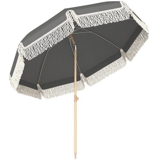 1.7 m Beach Umbrella, Adjustable Height Portable Parasol, Grey