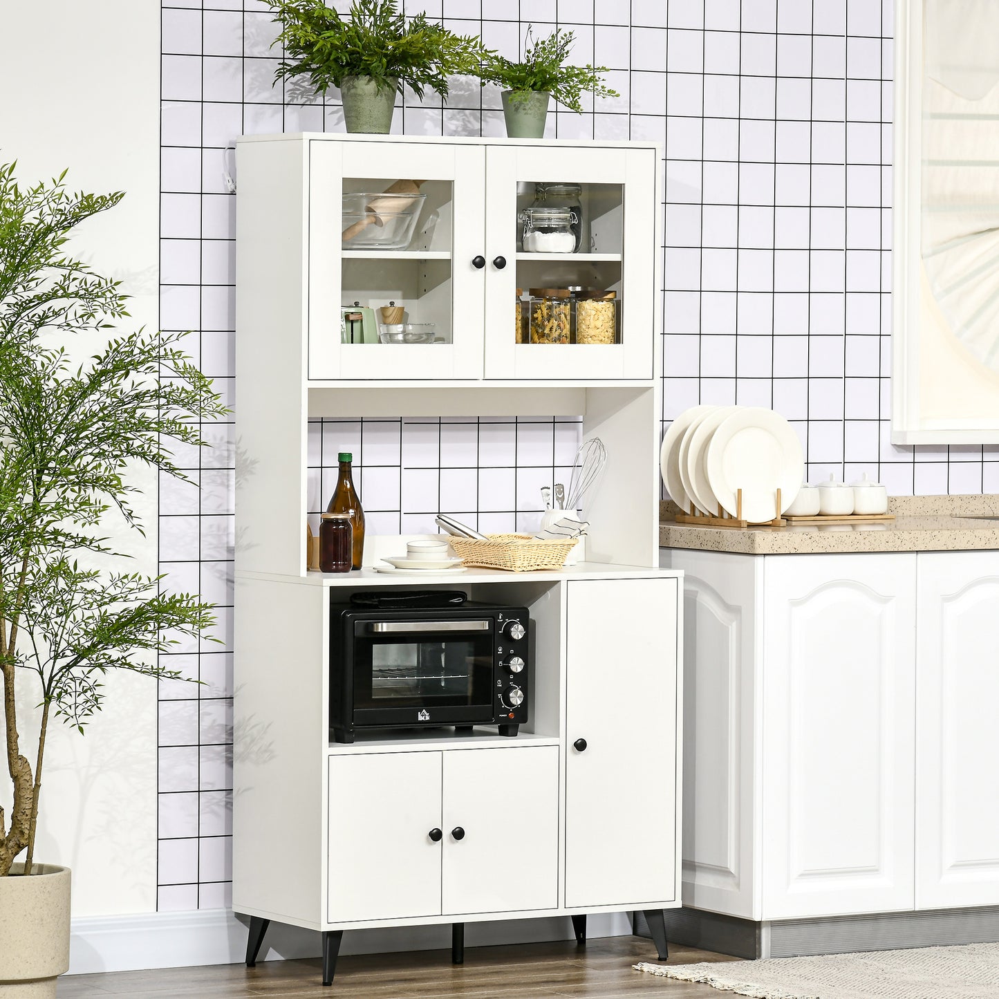 Freestanding Kitchen Storage Cabinet Cupboards Adjustable Shelves White