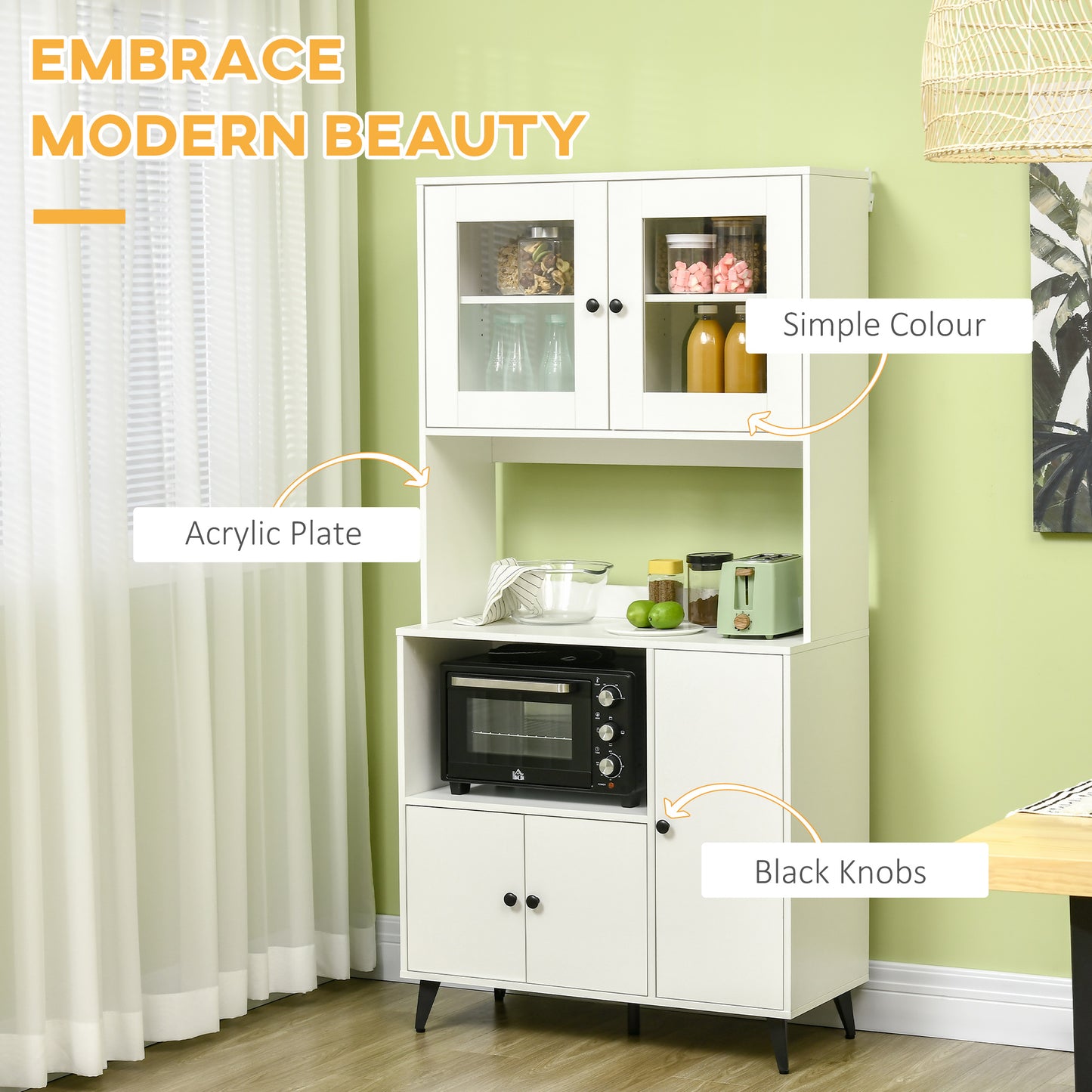 Freestanding Kitchen Storage Cabinet Cupboards Adjustable Shelves White