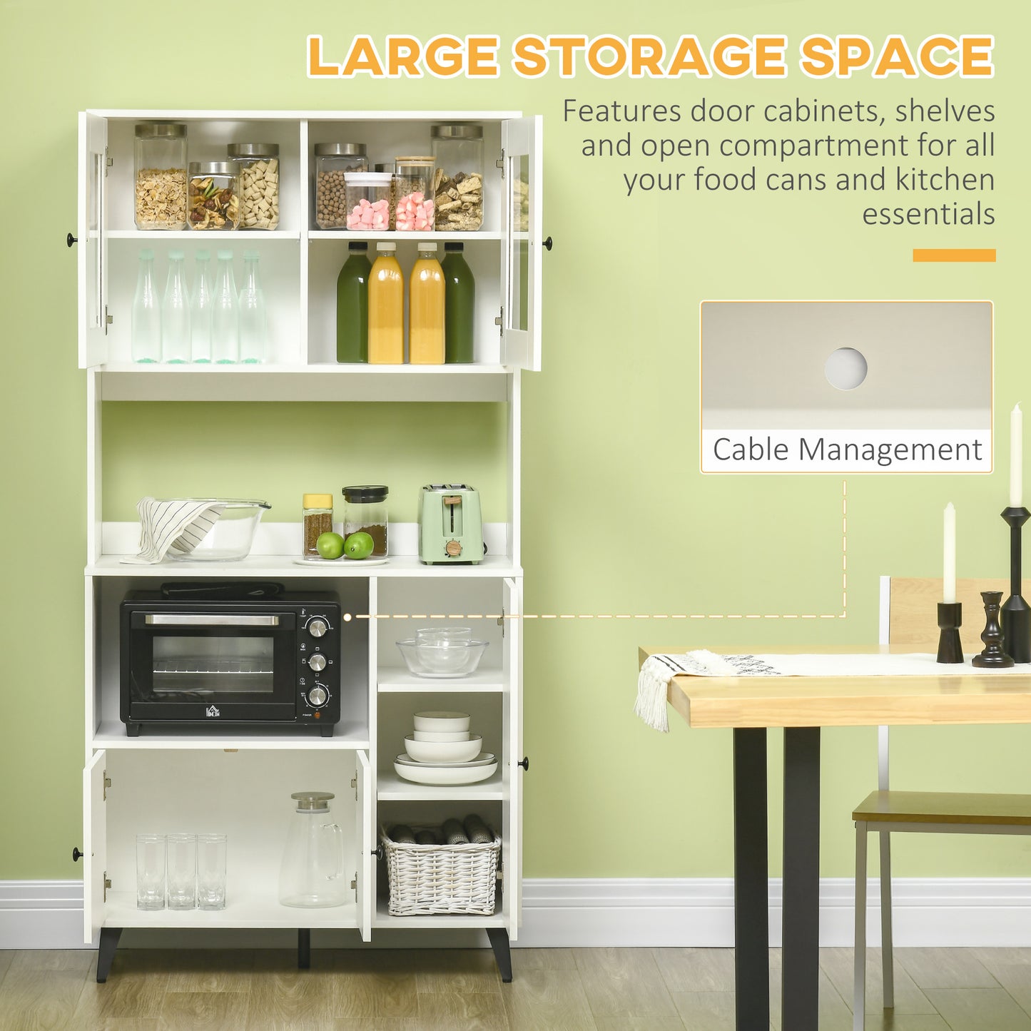 Freestanding Kitchen Storage Cabinet Cupboards Adjustable Shelves White