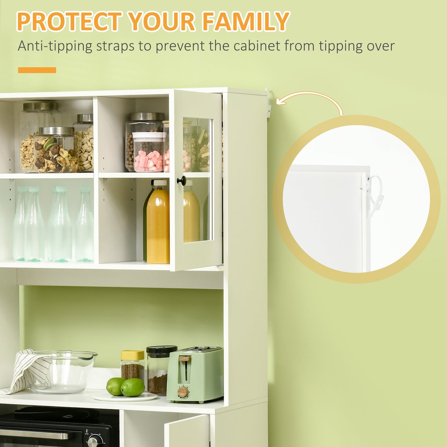 Freestanding Kitchen Storage Cabinet Cupboards Adjustable Shelves White