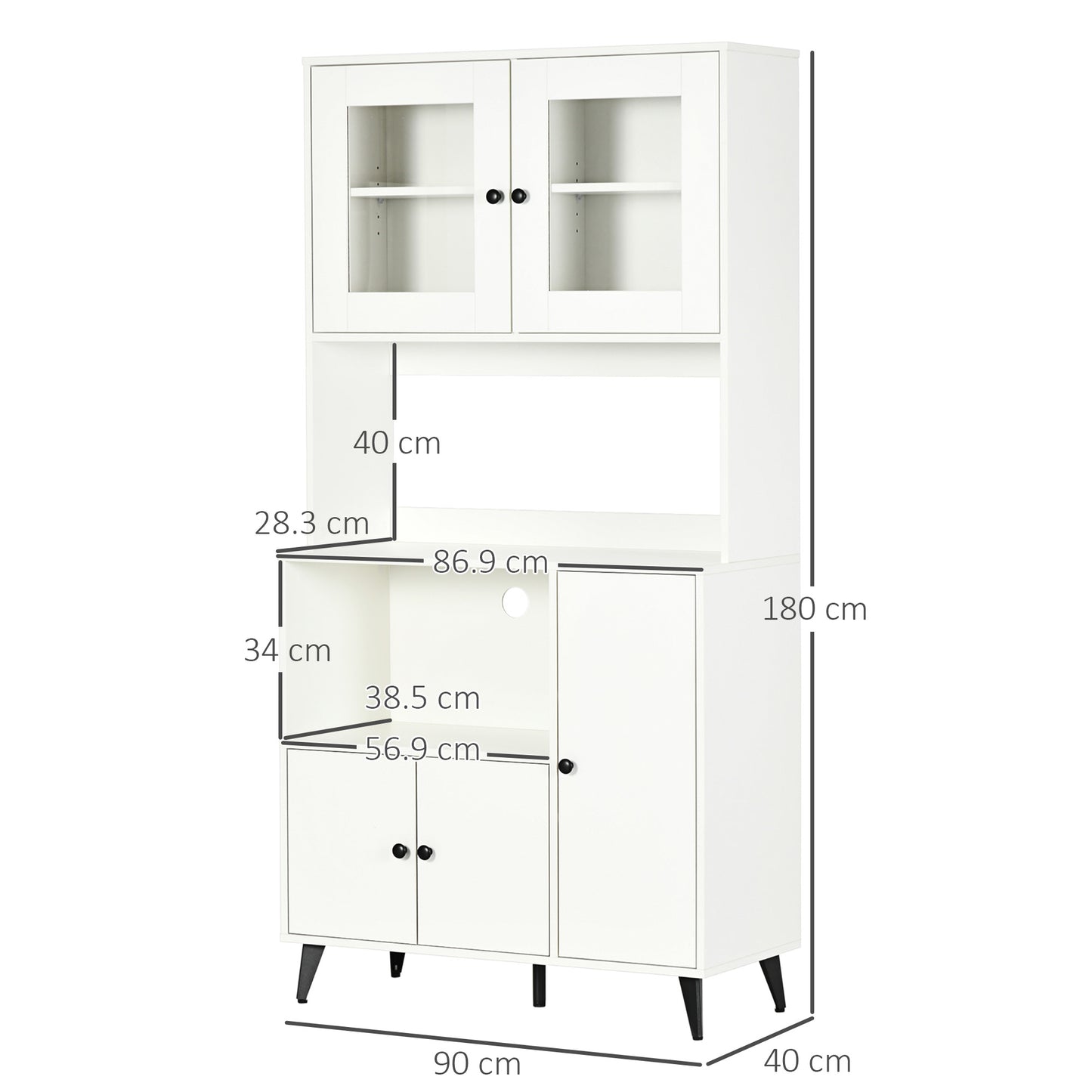 Freestanding Kitchen Storage Cabinet Cupboards Adjustable Shelves White