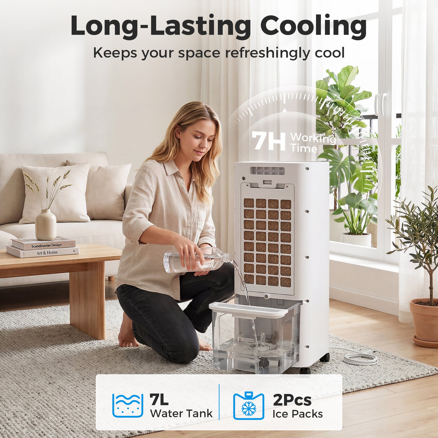 Portable Air Cooler, 3-In-1 Evaporative Air Cooler with 7L Water Tank