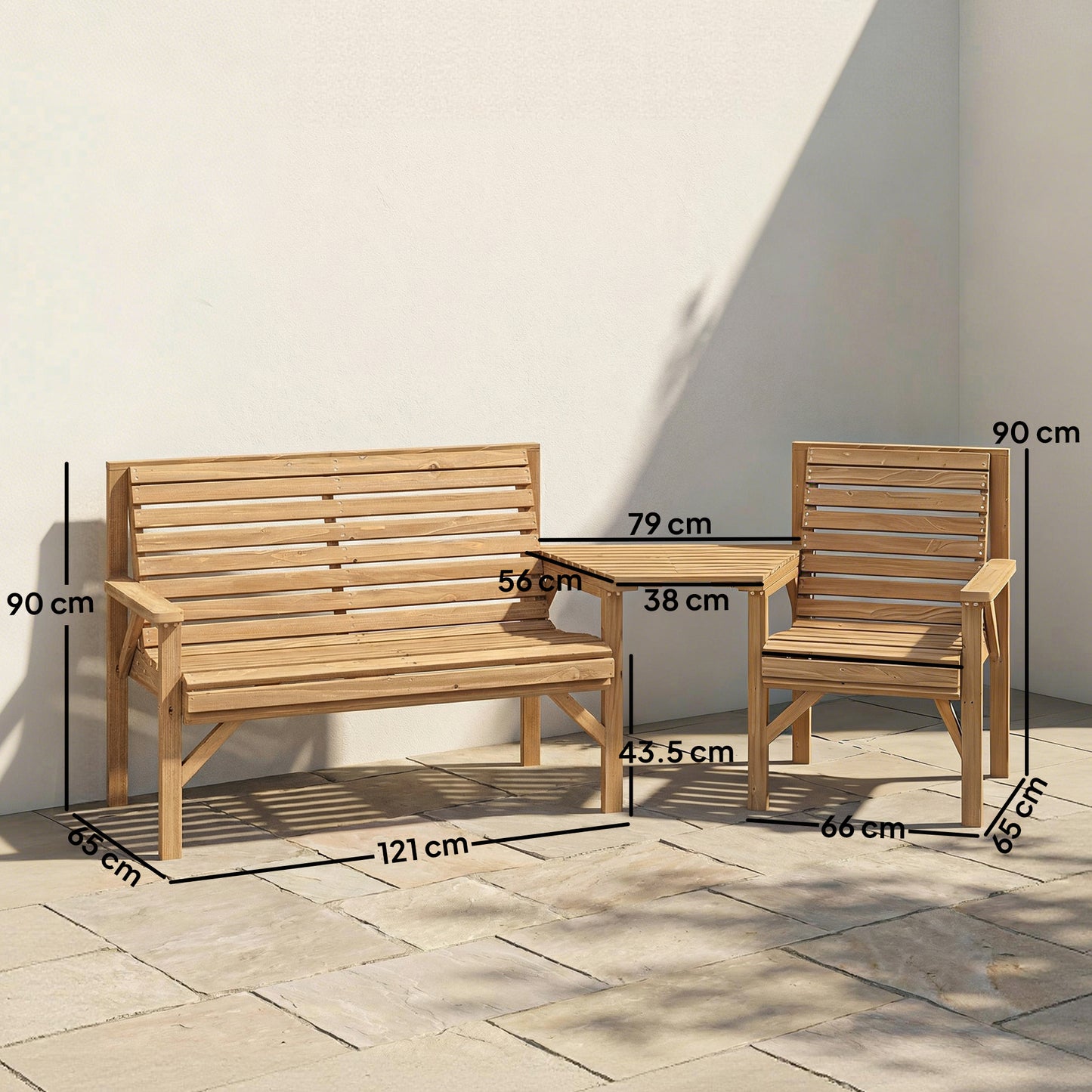 Wood Garden Furniture Set w/ Parasol Hole, Detachable Table, Natural