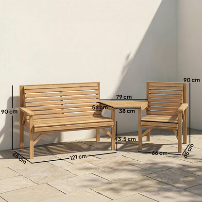 Wood Garden Furniture Set w/ Parasol Hole, Detachable Table, Natural