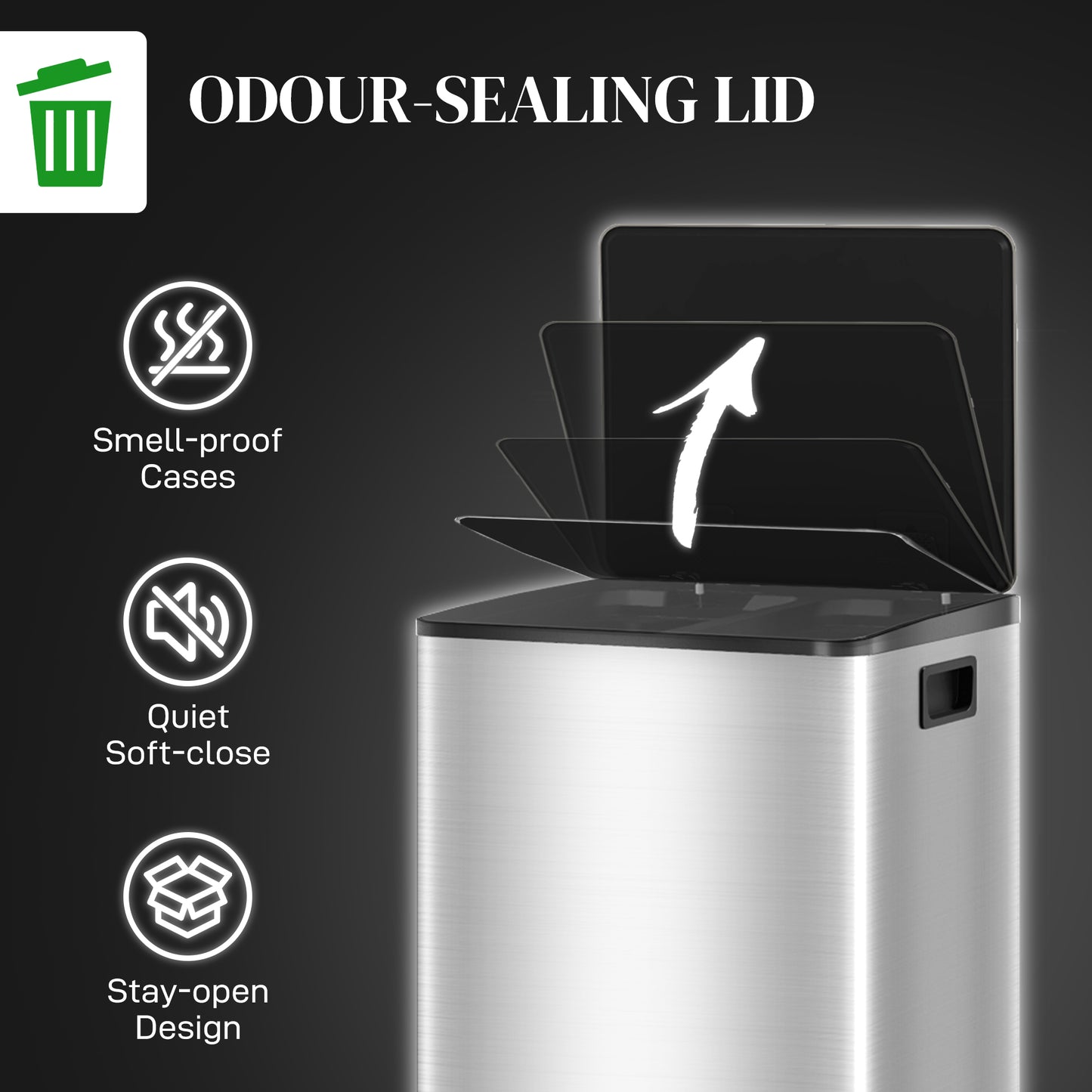 Double Kitchen Bin, Pedal Bin with Soft-Close Lid, Silver Tone