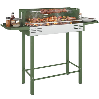 Charcoal Spit Roasting Machine w/ 3-Tier Grill Grate, Dark Green