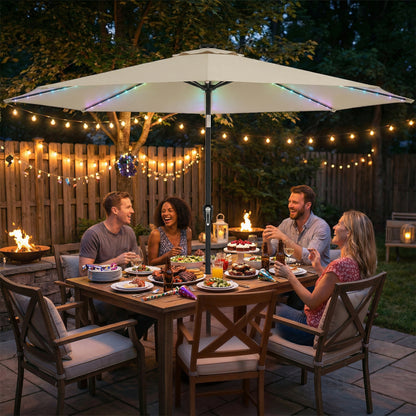 3 m Garden Parasol Umbrella with LED Lights, Patio Umbrella Beige