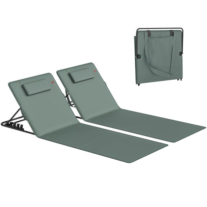 2 Pcs Foldable Sun Loungers, Beach Lounger with Adjustable Back