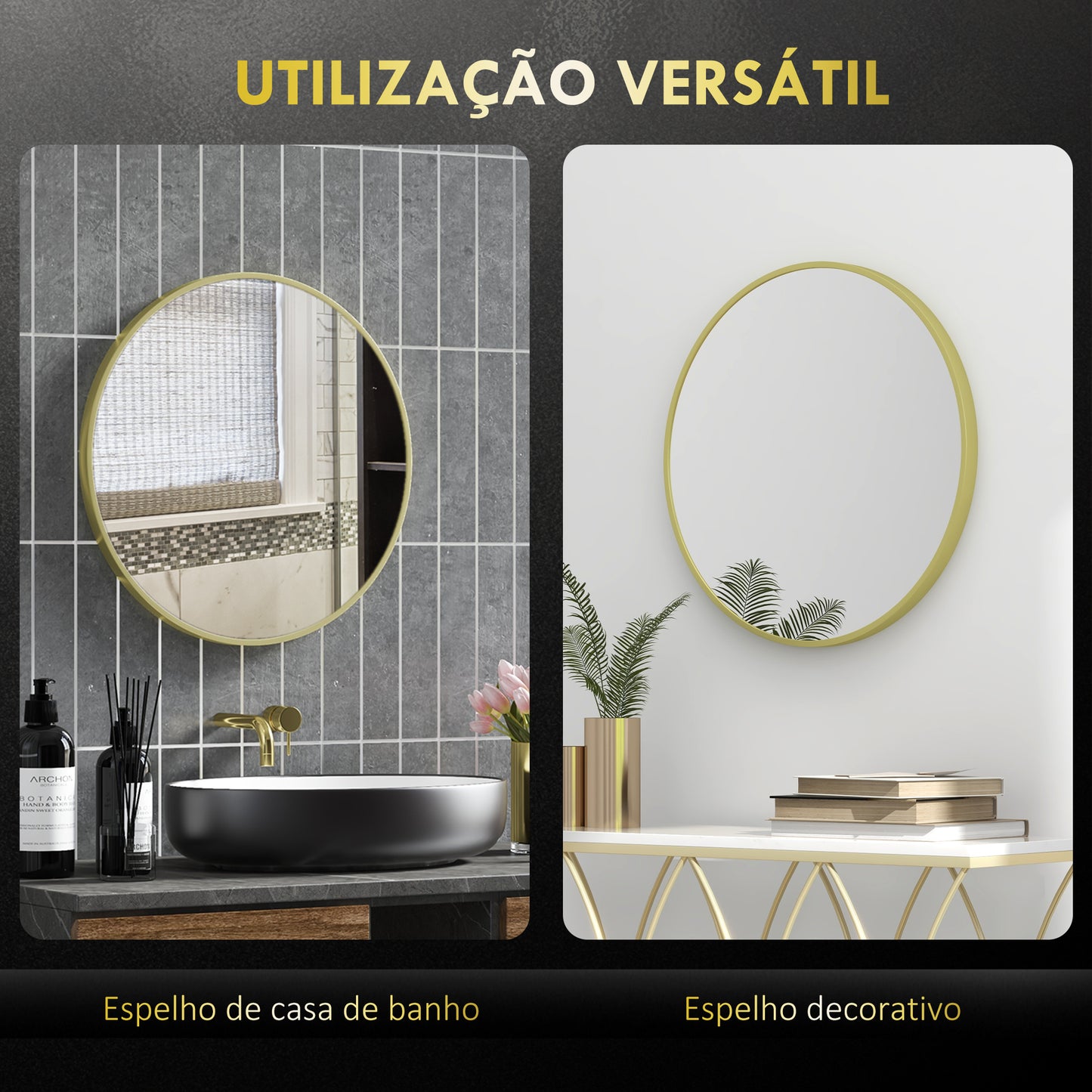 Round Bathroom Mirror, Modern Wall Mirror Aluminium Frame, 60 x 60cm