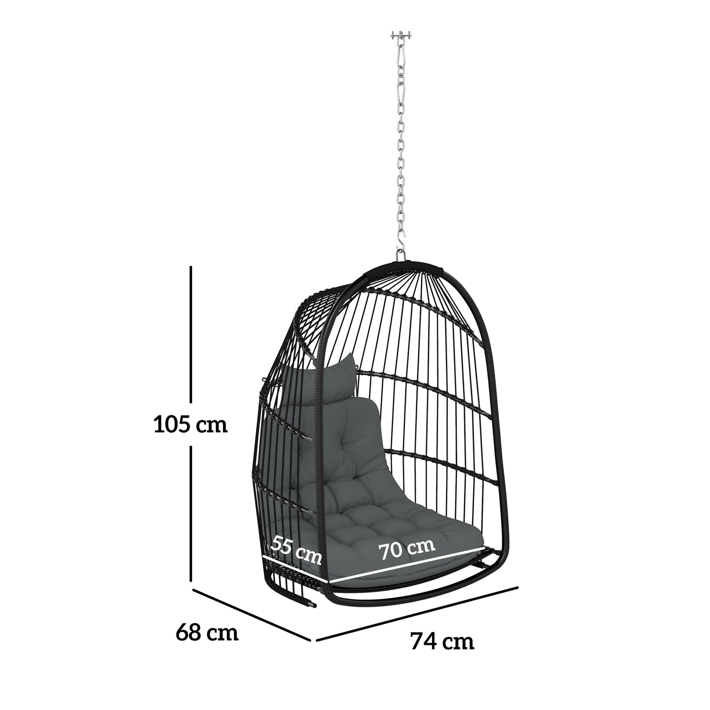 Rattan Egg Chair with Installation Kit, Indoor Outdoor Swing Chair