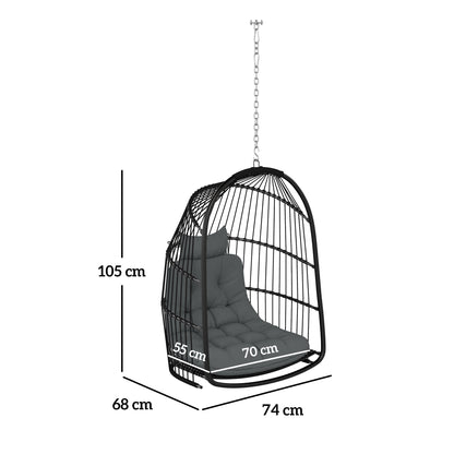 Rattan Egg Chair with Installation Kit, Indoor Outdoor Swing Chair