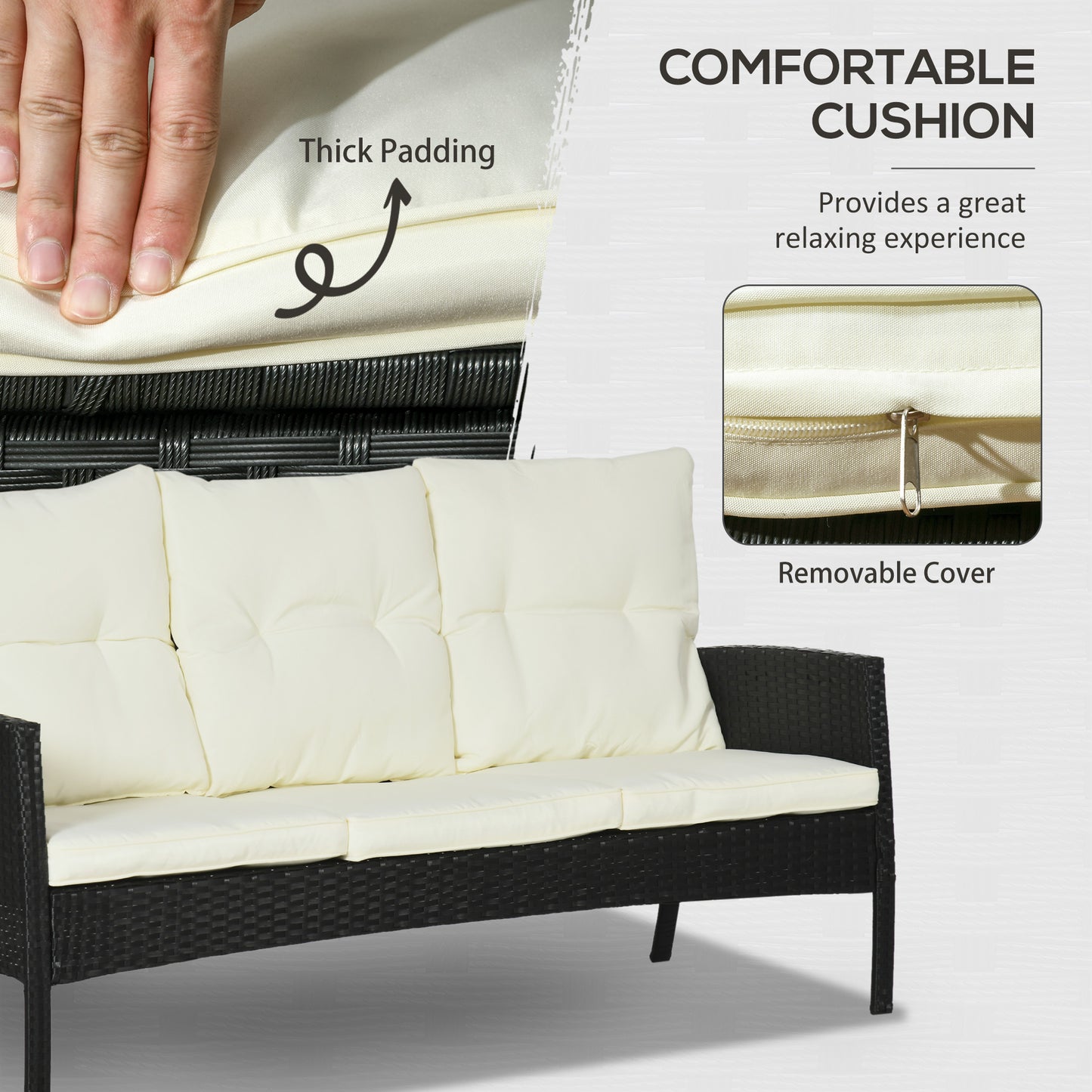 5 Seater Rattan Garden Furniture Set Wicker Armchairs Footstools and Glass Table Patio Rattan  Sets with Cushions, Black