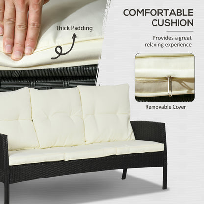 5 Seater Rattan Garden Furniture Set Wicker Armchairs Footstools and Glass Table Patio Rattan  Sets with Cushions, Black