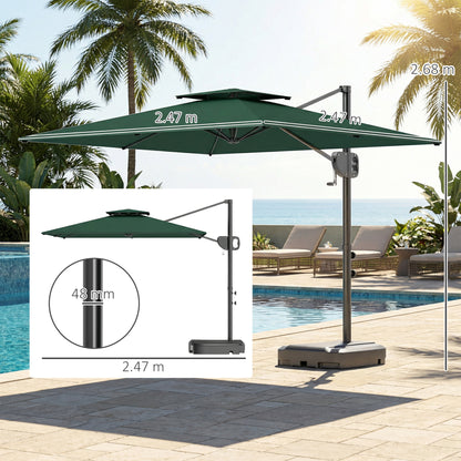 Garden Cantilever Parasol w/ Weighted Base Tilt Crank Dark Green