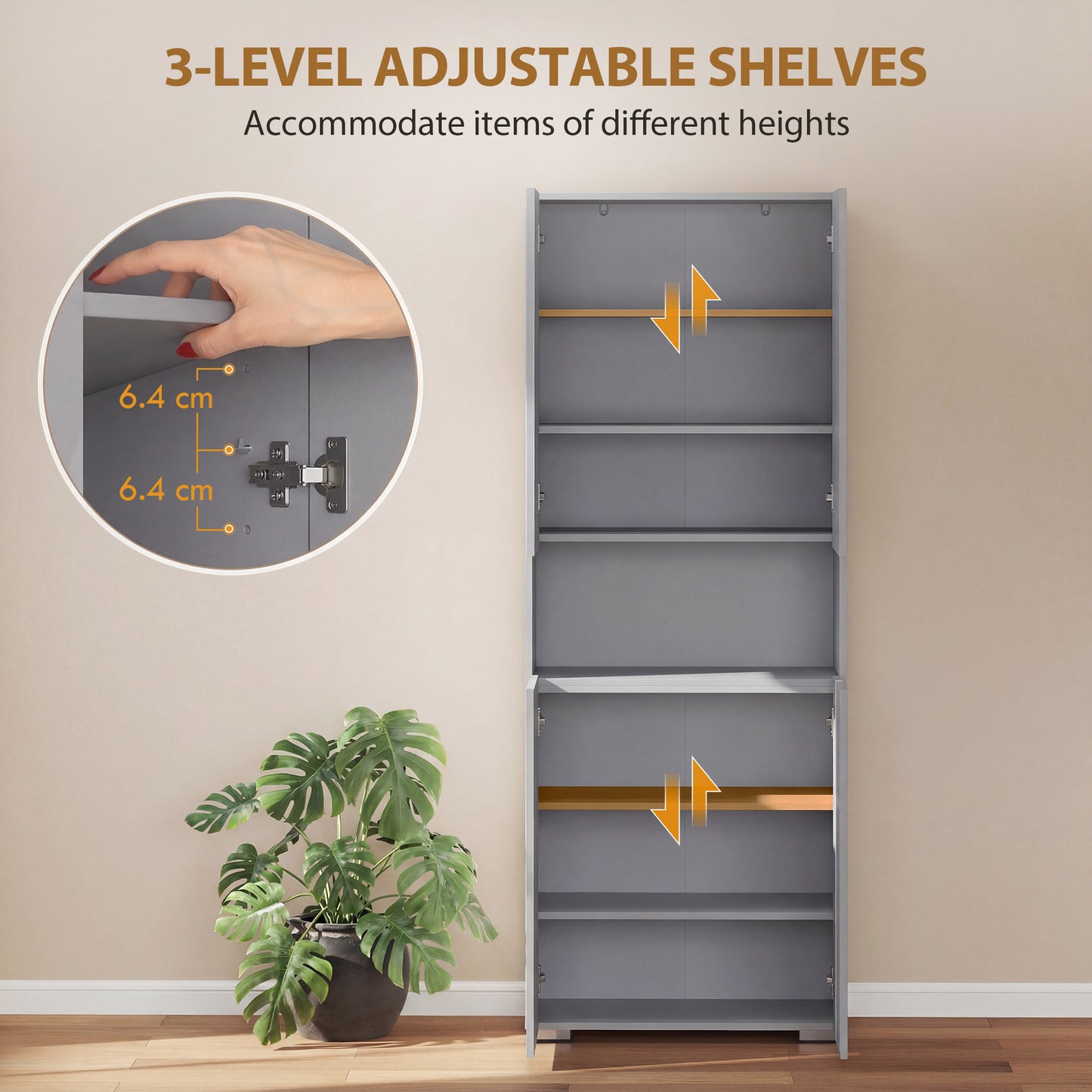 180cm Tall Kitchen Cupboard, Pantry Storage Cabinet, High Gloss Grey