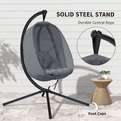 Folding Hanging Egg Chair w/ Cushion and Stand for Indoor Outdoor Grey