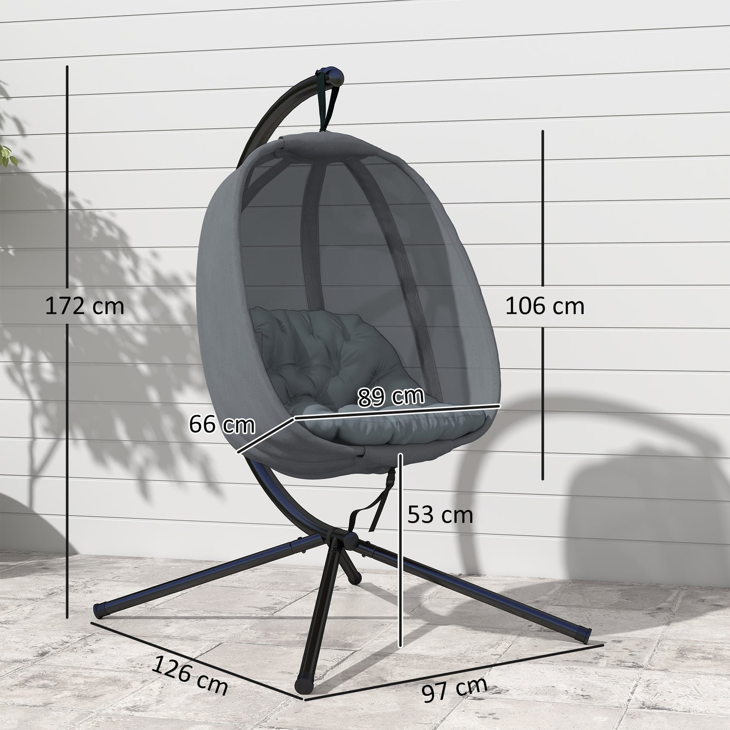 Folding Hanging Egg Chair w/ Cushion and Stand for Indoor Outdoor Grey