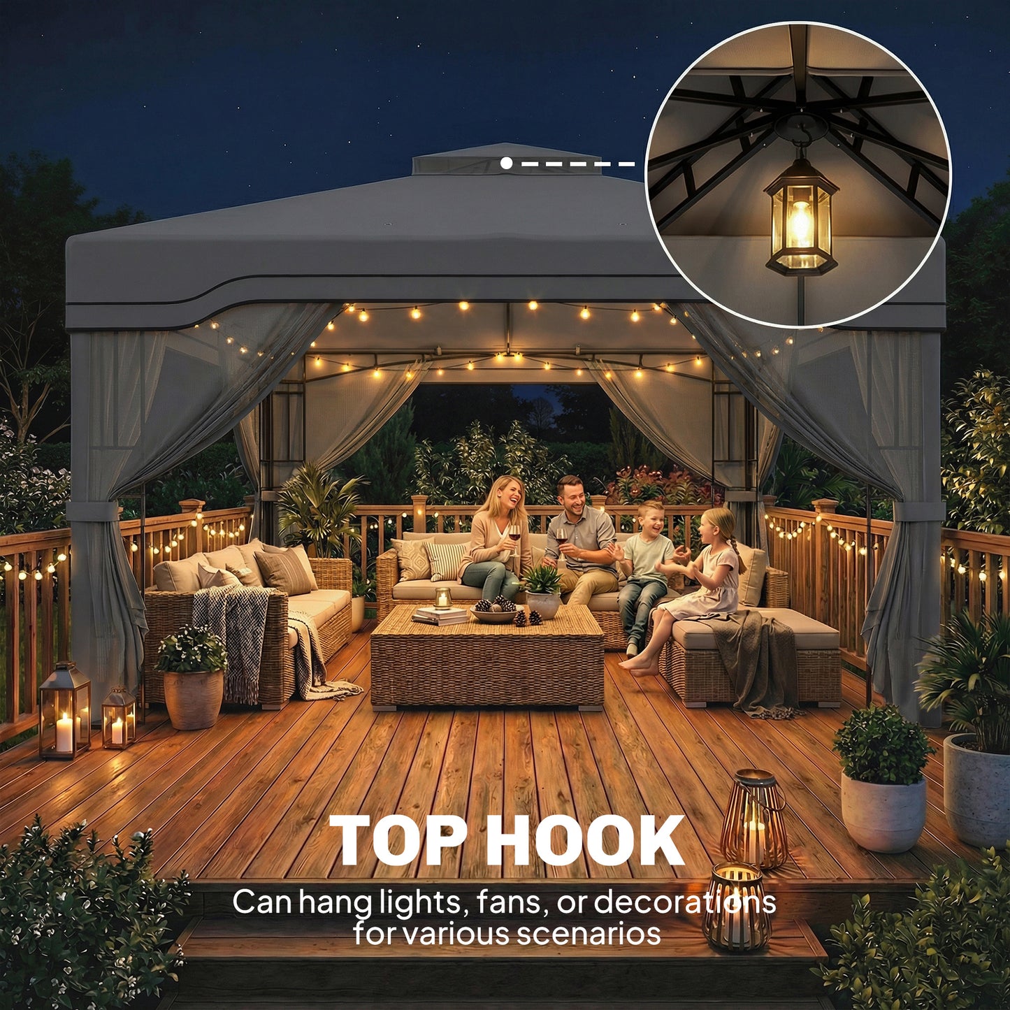 3 x 3.6 m Garden Gazebo with Shelves, UPF50+ Permanent Gazebo