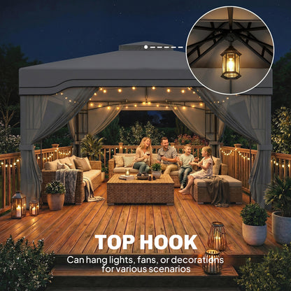 3 x 3.6 m Garden Gazebo with Shelves, UPF50+ Permanent Gazebo