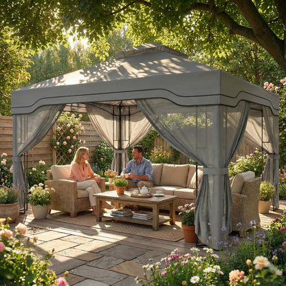 3 x 3.6 m Garden Gazebo with Shelves, UPF50+ Permanent Gazebo
