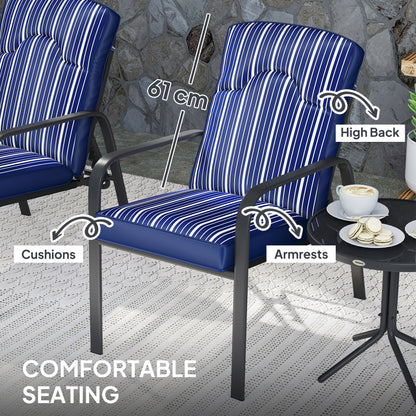 3-Piece Recliner Garden Chairs and Tempered Glass Table Set, Blue