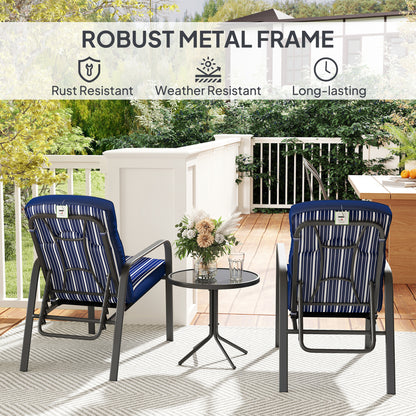 3-Piece Recliner Garden Chairs and Tempered Glass Table Set, Blue