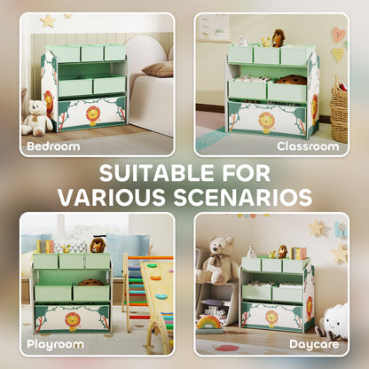3-Tier Kids Storage Shelf with 6 Removable Fabric Boxes, Green