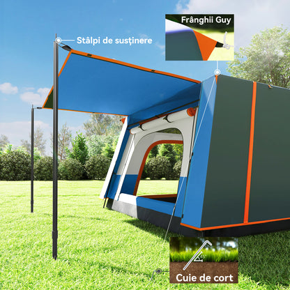 4-6 Man Camping Tent with 2 Bedroom, 3000mm Waterproof, Blue