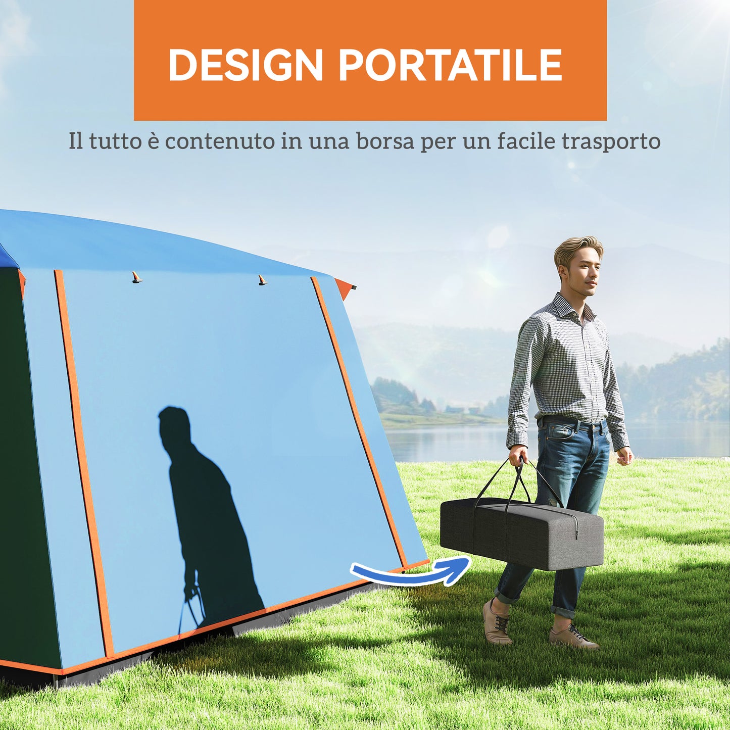 4-6 Man Camping Tent with 2 Bedroom, 3000mm Waterproof, Blue