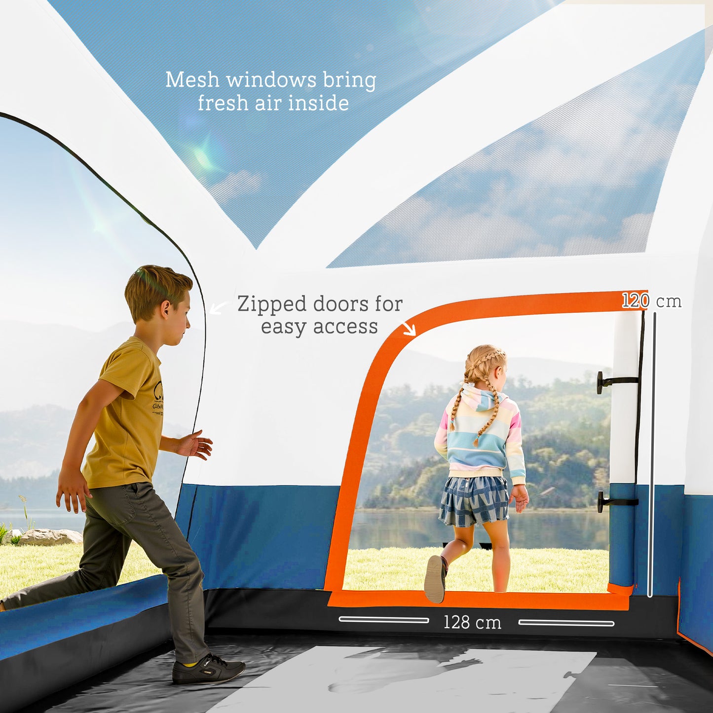 4-6 Man Camping Tent with 2 Bedroom, 3000mm Waterproof, Blue