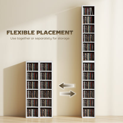 Set of 2 CD Storage Units DVD Shelf with Adjustable Shelves, White