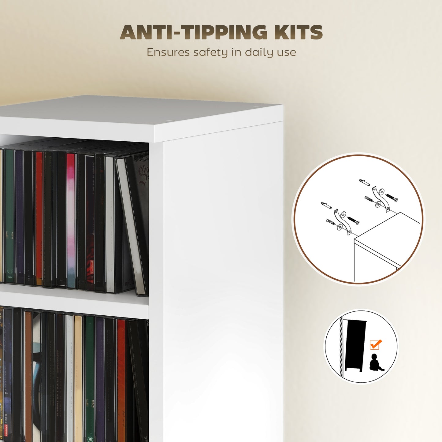 Set of 2 CD Storage Units DVD Shelf with Adjustable Shelves, White